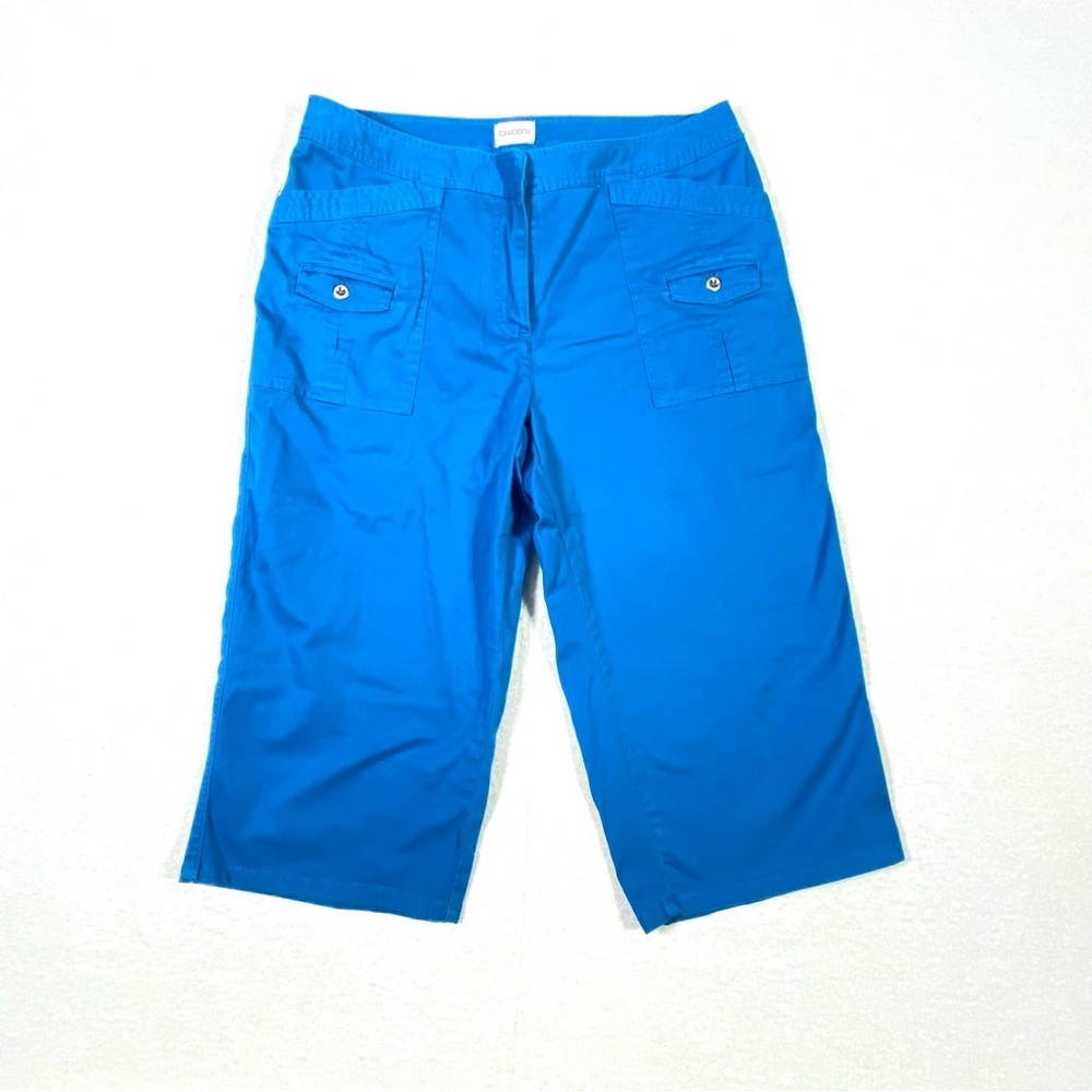 Chico's Cargo Capri Pants Women's 2 U.S. L/12 Maui Blue Flap Pockets Coastal